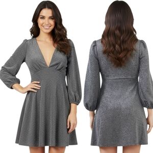 BARDOT "Marlena" Silver Shimmer Babydoll Cocktaol Dress - Size 10